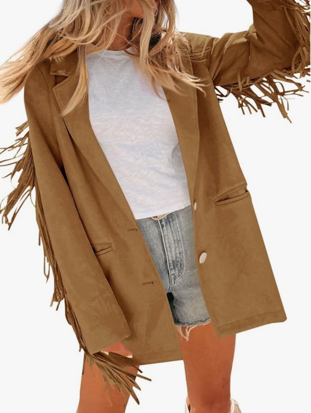 NWT Cicy Bell Fringe Suede Western Jacket in Camel_S - Picture 4 of 10